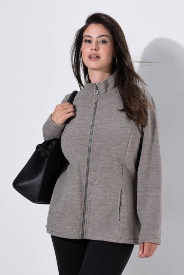 Ulla Popken 853668 Giacca in pile con collo alto Grigio - Abbigliamento in pile - 