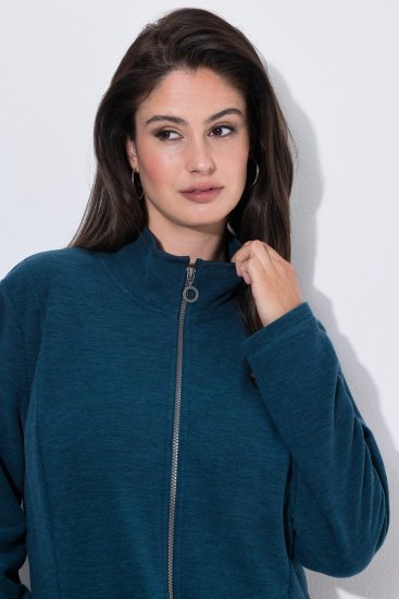 Ulla Popken 853668 Giacca in pile con collo alto Petrolio - Abbigliamento in pile - 