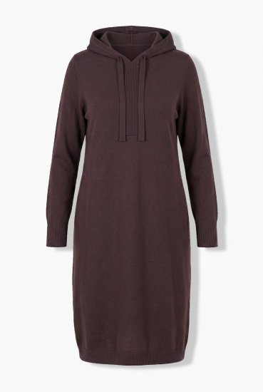 Ulla Popken 853669 Abito in maglia a maniche lunghe con cappuccio Marrone mogano - Abiti in maglia - 