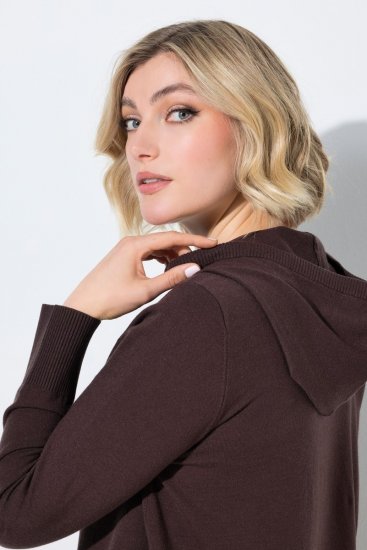 Ulla Popken 853669 Abito in maglia a maniche lunghe con cappuccio Marrone mogano - Abiti in maglia - 