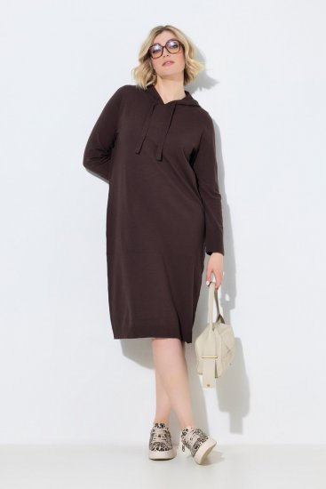Ulla Popken 853669 Abito in maglia a maniche lunghe con cappuccio Marrone mogano - Abiti in maglia - 