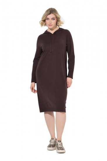 Ulla Popken 853669 Abito in maglia a maniche lunghe con cappuccio Marrone mogano - Abiti in maglia - 