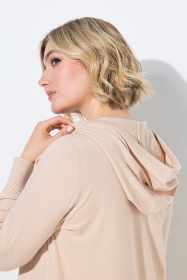 Ulla Popken 853669 Abito in maglia a maniche lunghe con cappuccio Beige - Vestiti midi - Abiti midi taglie comode