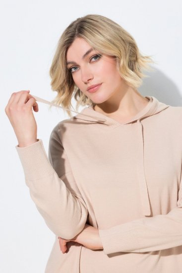 Ulla Popken 853669 Abito in maglia a maniche lunghe con cappuccio Beige - Vestiti midi - Abiti midi taglie comode