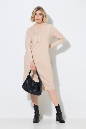 Ulla Popken 853669 Abito in maglia a maniche lunghe con cappuccio Beige - Vestiti midi - Abiti midi taglie comode
