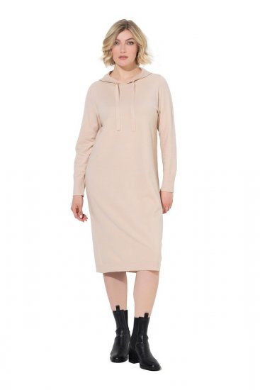 Ulla Popken 853669 Abito in maglia a maniche lunghe con cappuccio Beige - Vestiti midi - Abiti midi taglie comode