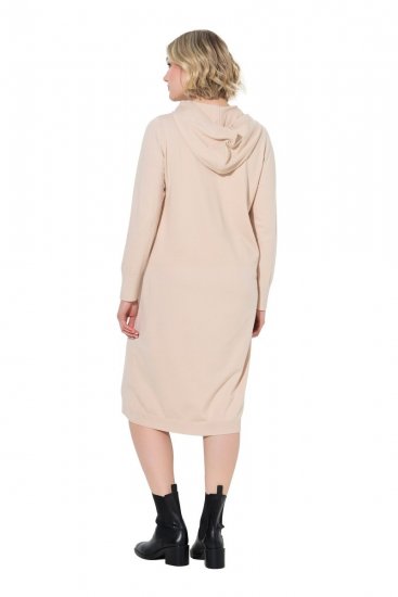 Ulla Popken 853669 Abito in maglia a maniche lunghe con cappuccio Beige - Vestiti midi - Abiti midi taglie comode
