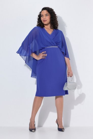 Ulla Popken 853675 Abito in chiffon con maniche a 3/4 Blu - Abiti da sera - Abiti da sera taglie forti