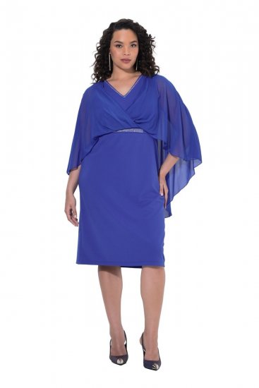 Ulla Popken 853675 Abito in chiffon con maniche a 3/4 Blu - Abiti da sera - Abiti da sera taglie forti