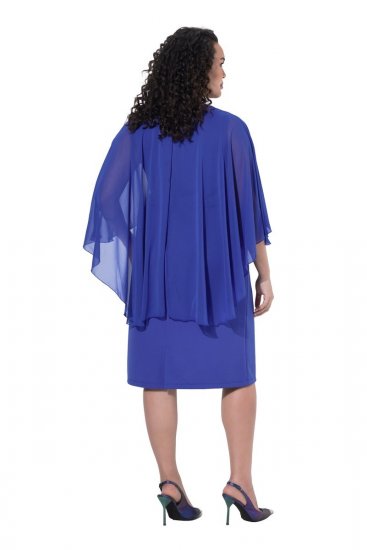 Ulla Popken 853675 Abito in chiffon con maniche a 3/4 Blu - Abiti da sera - Abiti da sera taglie forti