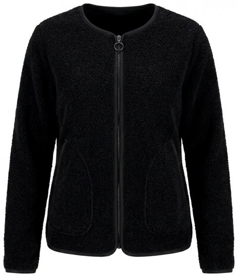 Ulla Popken 853685 Giacca corta in teddy con profili effetto pelle Nero - Giacche - Giacche taglie forti da donna