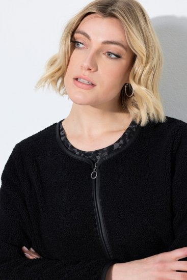 Ulla Popken 853685 Giacca corta in teddy con profili effetto pelle Nero - Giacche - Giacche taglie forti da donna