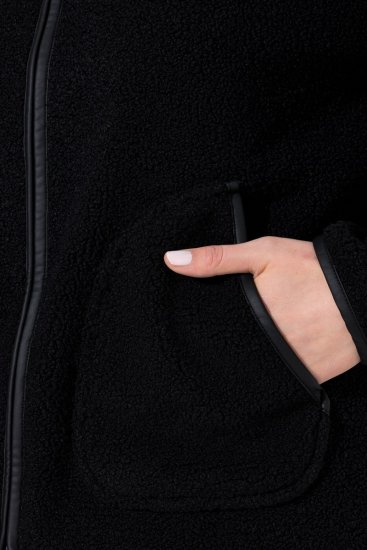 Ulla Popken 853685 Giacca corta in teddy con profili effetto pelle Nero - Giacche - Giacche taglie forti da donna