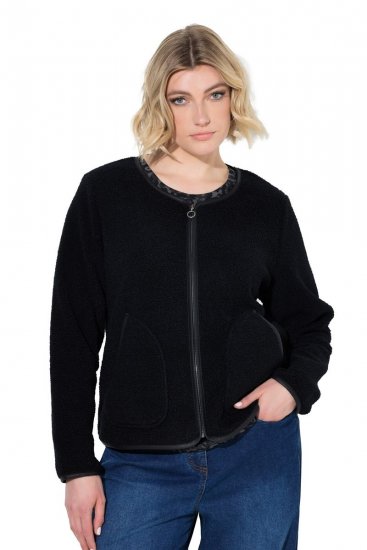 Ulla Popken 853685 Giacca corta in teddy con profili effetto pelle Nero - Giacche - Giacche taglie forti da donna