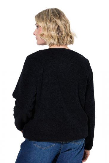 Ulla Popken 853685 Giacca corta in teddy con profili effetto pelle Nero - Giacche - Giacche taglie forti da donna
