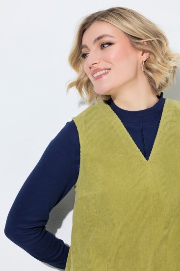 Ulla Popken 853697 Abito di velluto a coste senza maniche con tasche Verde chiaro - Abiti estivi - Abiti estivi taglie forti