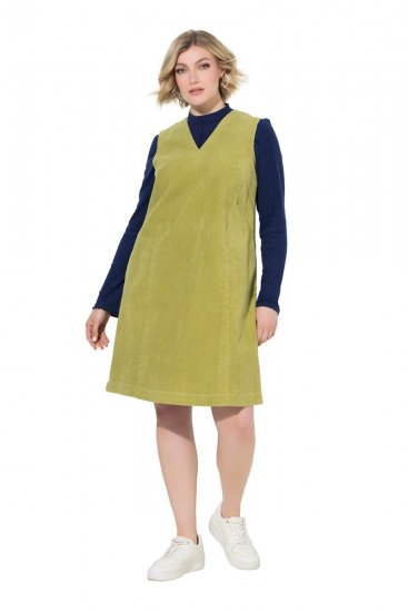 Ulla Popken 853697 Abito di velluto a coste senza maniche con tasche Verde chiaro - Abiti estivi - Abiti estivi taglie forti
