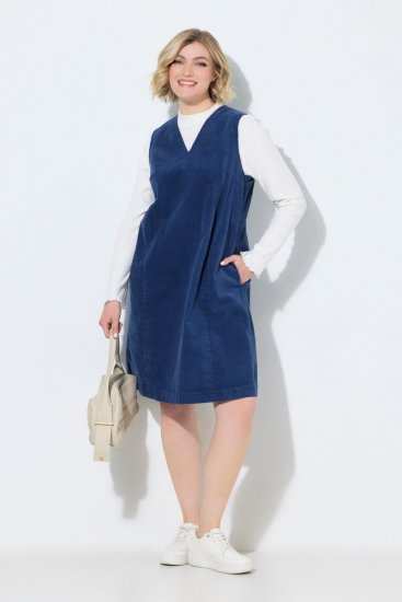 Ulla Popken 853697 Abito di velluto a coste senza maniche con scollo a V Blu scuro - Abiti estivi - Abiti estivi taglie forti