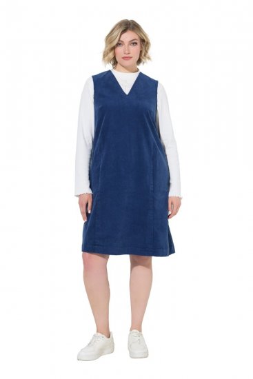 Ulla Popken 853697 Abito di velluto a coste senza maniche con scollo a V Blu scuro - Abiti estivi - Abiti estivi taglie forti