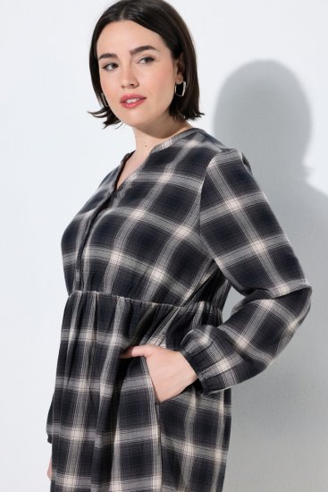 Ulla Popken 853728 Abito a quadri con volant Nero - Abiti - Vestiti per tutte le taglie