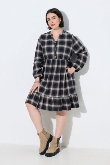 Ulla Popken 853728 Abito a quadri con volant Nero - Abiti - Vestiti per tutte le taglie