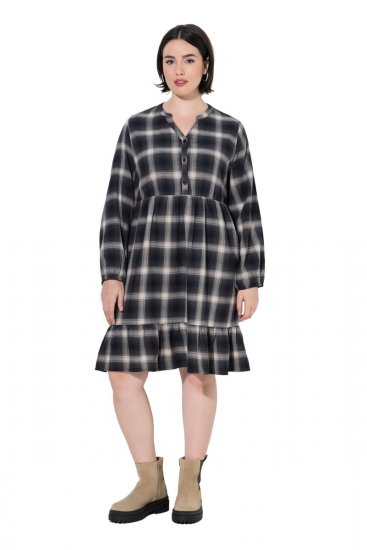 Ulla Popken 853728 Abito a quadri con volant Nero - Abiti - Vestiti per tutte le taglie