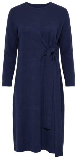 Ulla Popken 853760 Abito in maglia a maniche lunghe con cintura da annodare Blu scuro - Vestiti midi - Abiti midi taglie comode