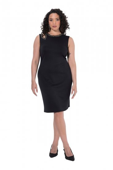 Ulla Popken 853766 Abito aderente senza maniche con strass Nero - Abiti estivi - Abiti estivi taglie forti