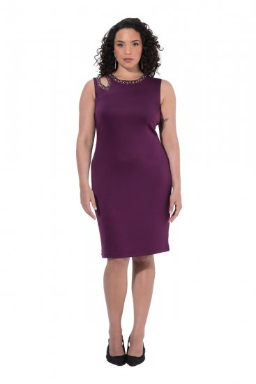 Ulla Popken 853766 Abito aderente con strass Prugna - Abiti da sera - Abiti da sera taglie forti