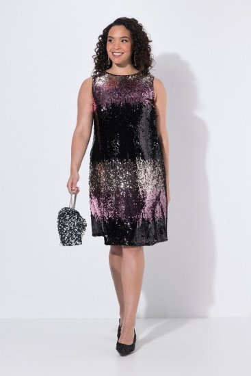 Ulla Popken 853768 Abito di paillettes a righe Nero - Abiti da sera - Abiti da sera taglie forti