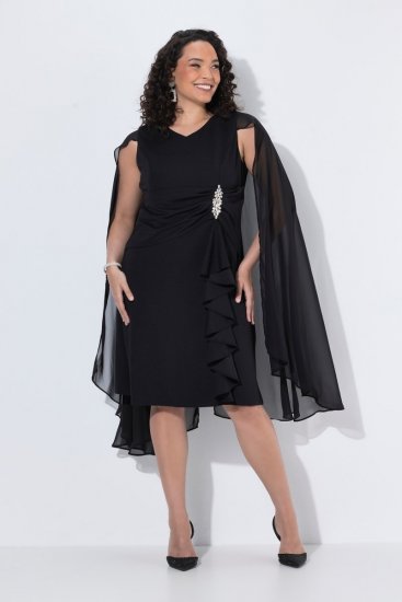 Ulla Popken 853774 Abito con volant Nero - Abiti da sera - Abiti da sera taglie forti