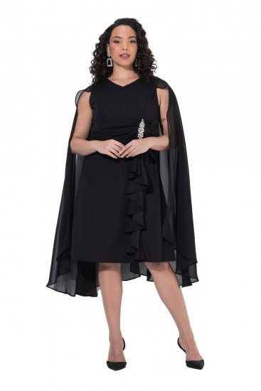 Ulla Popken 853774 Abito con volant Nero - Abiti da sera - Abiti da sera taglie forti