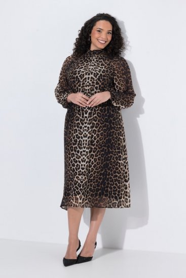 Ulla Popken 853788 Abito in chiffon animalier Marrone chiaro - Vestiti maxi - Abiti maxi taglie forti