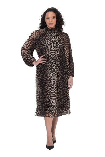 Ulla Popken 853788 Abito in chiffon animalier Marrone chiaro - Vestiti maxi - Abiti maxi taglie forti