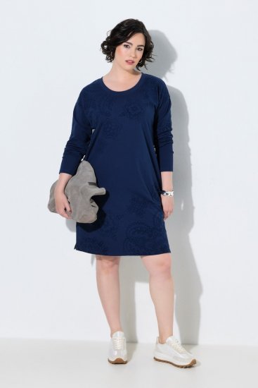 Ulla Popken 853877 Abito in felpa a fiori Blu scuro - Abiti - Vestiti per tutte le taglie