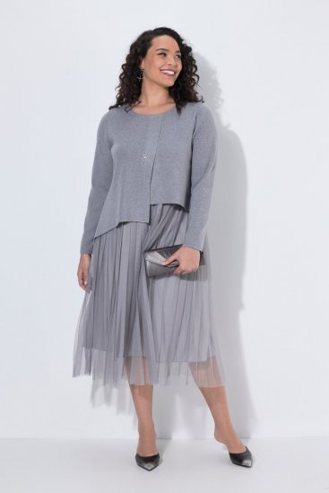 Ulla Popken 853879 Abito midi svasato Grigio - Vestiti midi - Abiti midi taglie comode
