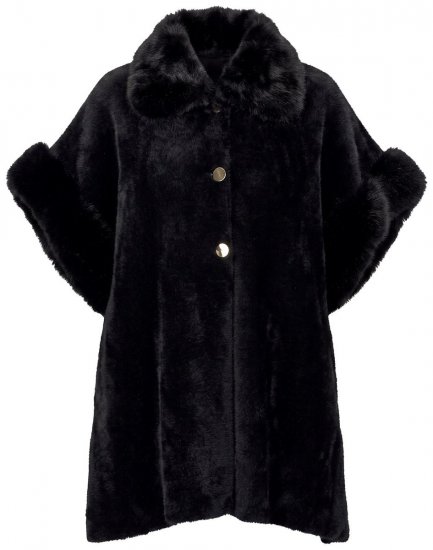 Ulla Popken 853886 Mantella in pelliccia sintetica con maniche 3/4 Nero - Poncho e mantelle - 