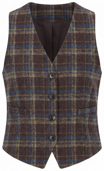 Ulla Popken 853892 Gilet a quadri con scollo a V Marrone mogano - Gilet da tailleur - 