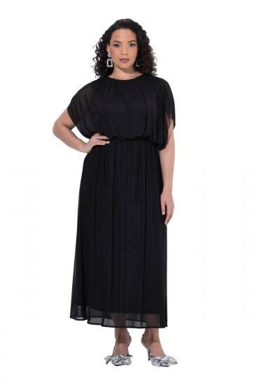 Ulla Popken 854031 Abito in chiffon a maniche corte Nero - Abiti da sera - Abiti da sera taglie forti