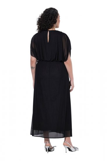 Ulla Popken 854031 Abito in chiffon a maniche corte Nero - Abiti da sera - Abiti da sera taglie forti