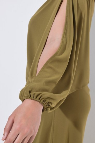 Ulla Popken 854048 Abito lungo a maniche lunghe Verde oliva - Vestiti maxi - Abiti maxi taglie forti