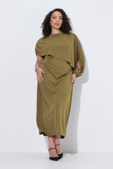 Ulla Popken 854048 Abito lungo a maniche lunghe Verde oliva - Vestiti maxi - Abiti maxi taglie forti