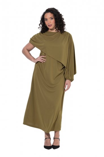 Ulla Popken 854048 Abito lungo a maniche lunghe Verde oliva - Vestiti maxi - Abiti maxi taglie forti