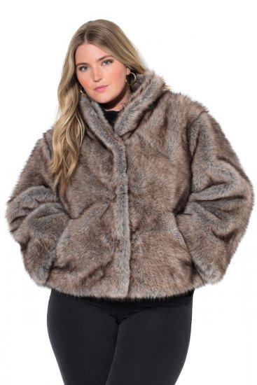 Ulla Popken 854617 Giacca in pelliccia sintetica Beige - Giacche - Giacche taglie forti da donna