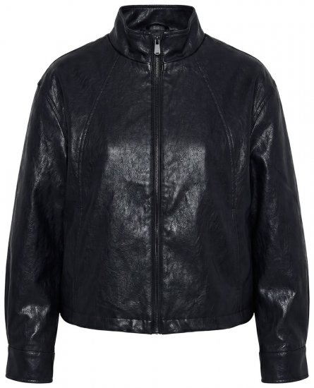 Ulla Popken 854795 Giacca biker in ecopelle Nero - Giacche - Giacche taglie forti da donna