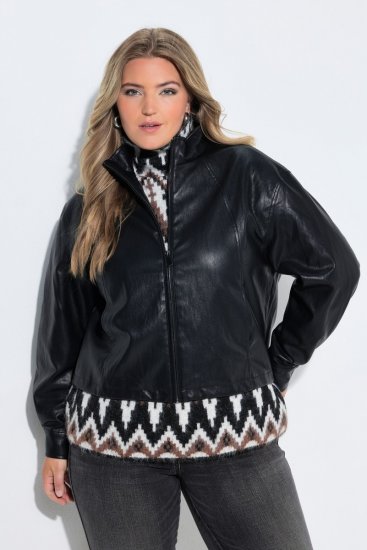 Ulla Popken 854795 Giacca biker in ecopelle Nero - Giacche - Giacche taglie forti da donna