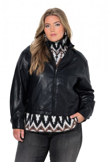 Ulla Popken 854795 Giacca biker in ecopelle Nero - Giacche - Giacche taglie forti da donna