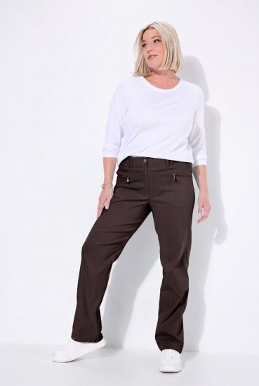 Ulla Popken 854987 Pantaloni stretch caldi con cintura comfort Marrone mogano - Pantaloni in tessuto - Pantaloni ampi taglie forti donna