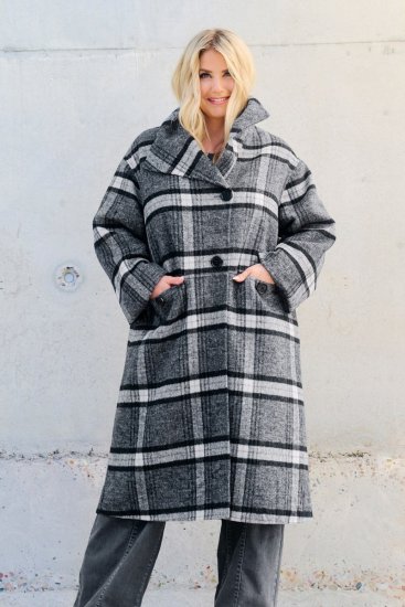 Ulla Popken 855250 Cappotto in lana asimmetrico con collo ampio Grigio melange - Cappotti - Cappotti taglie forti da donna