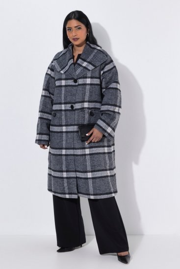 Ulla Popken 855250 Cappotto in lana asimmetrico con collo ampio Grigio melange - Cappotti - Cappotti taglie forti da donna